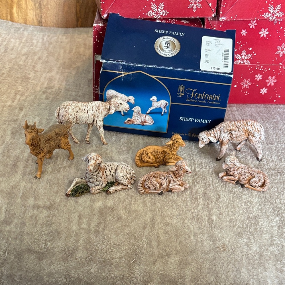 Fontanini Sheep Family Figurine Set - Brown and Cream